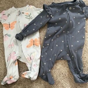 Carter's Butterfly and Floral Footies - Gray and Blue - Newborn - Baby